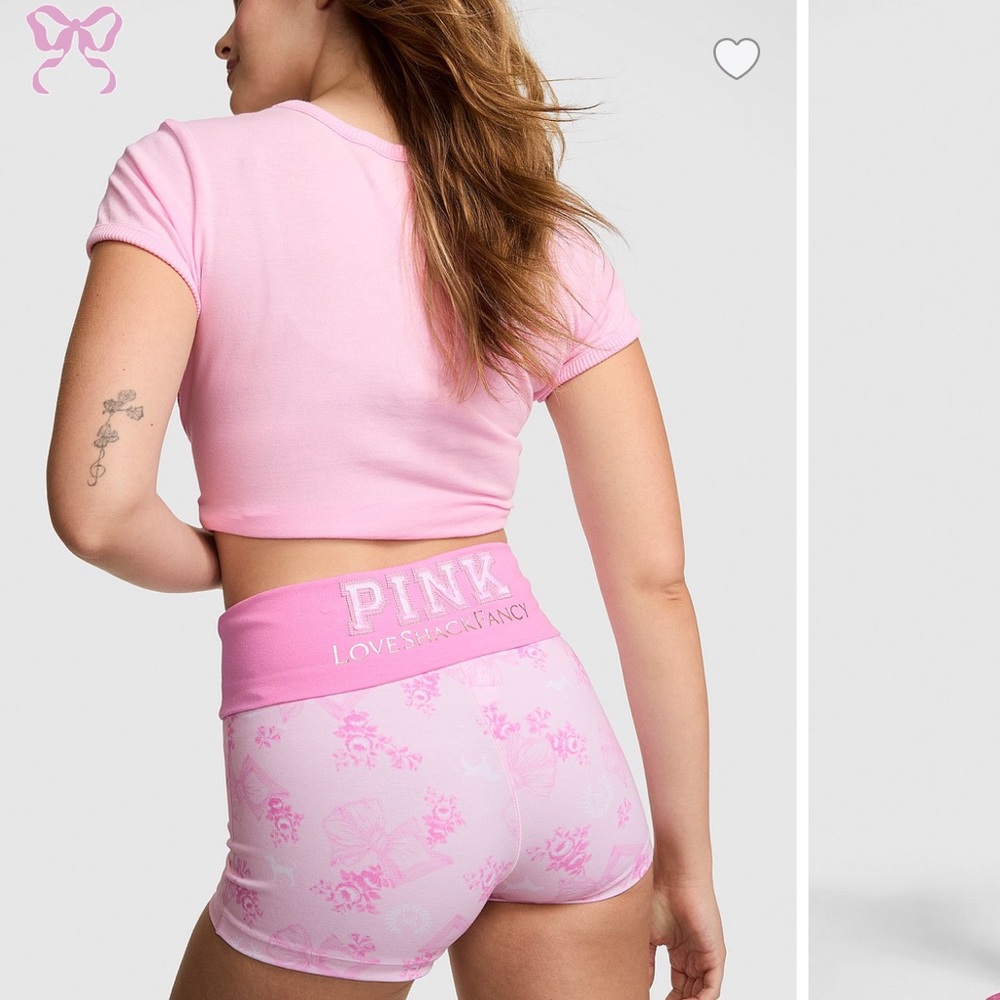 PINK X LoveShackFancy Cotton Foldover Micro Shorts S